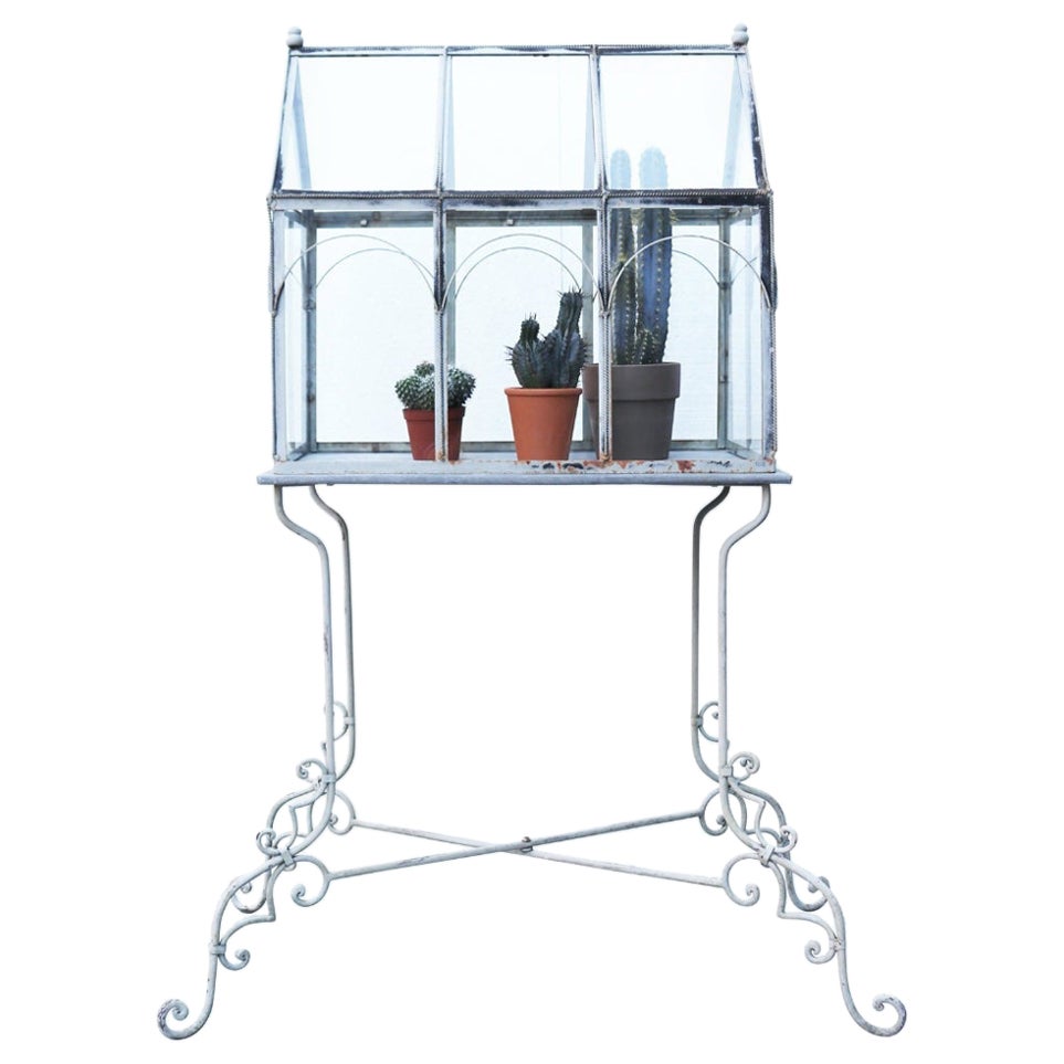 Victorian Style Terrarium with Wrought Iron Stand For Sale at 1stDibs