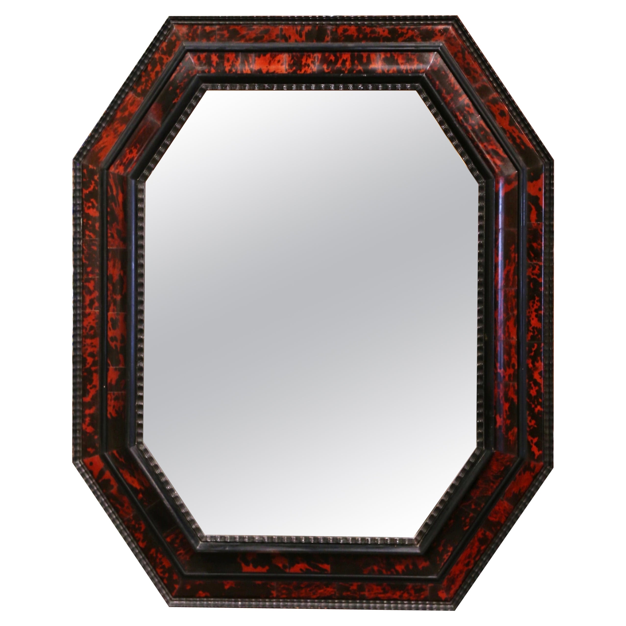 Mid-Century French Carved Faux Tortoiseshell Octagonal Wall Mirror