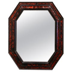 Mid-Century French Carved Faux Tortoiseshell Octagonal Wall Mirror