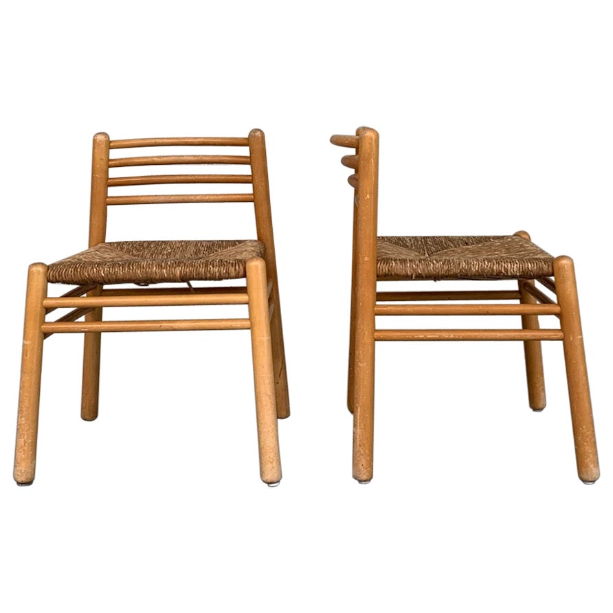 Paar niederländische Stühle aus Kiefer und Binsen aus der Mitte des Jahrhunderts