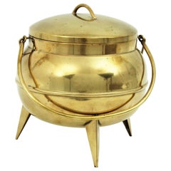 Vintage Midcentury Kitchen Pot Shaped Ice Bucket in Brass