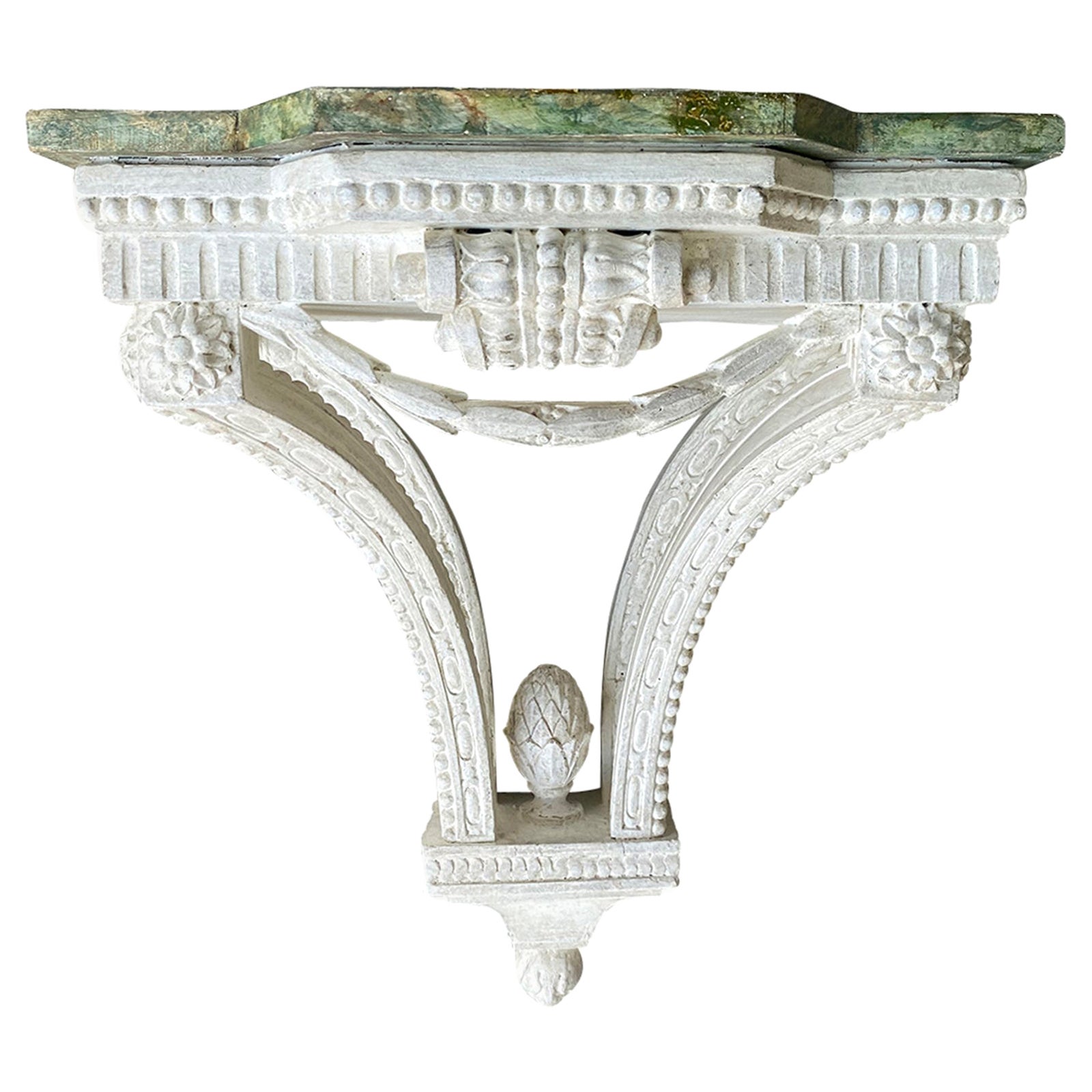 18th Century English Painted Bracket, Custom Finish, Green Faux Marble Top
