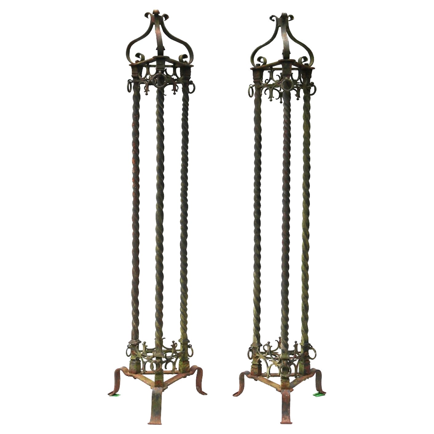 Two Antique Wrought Iron lamp Stands For Sale