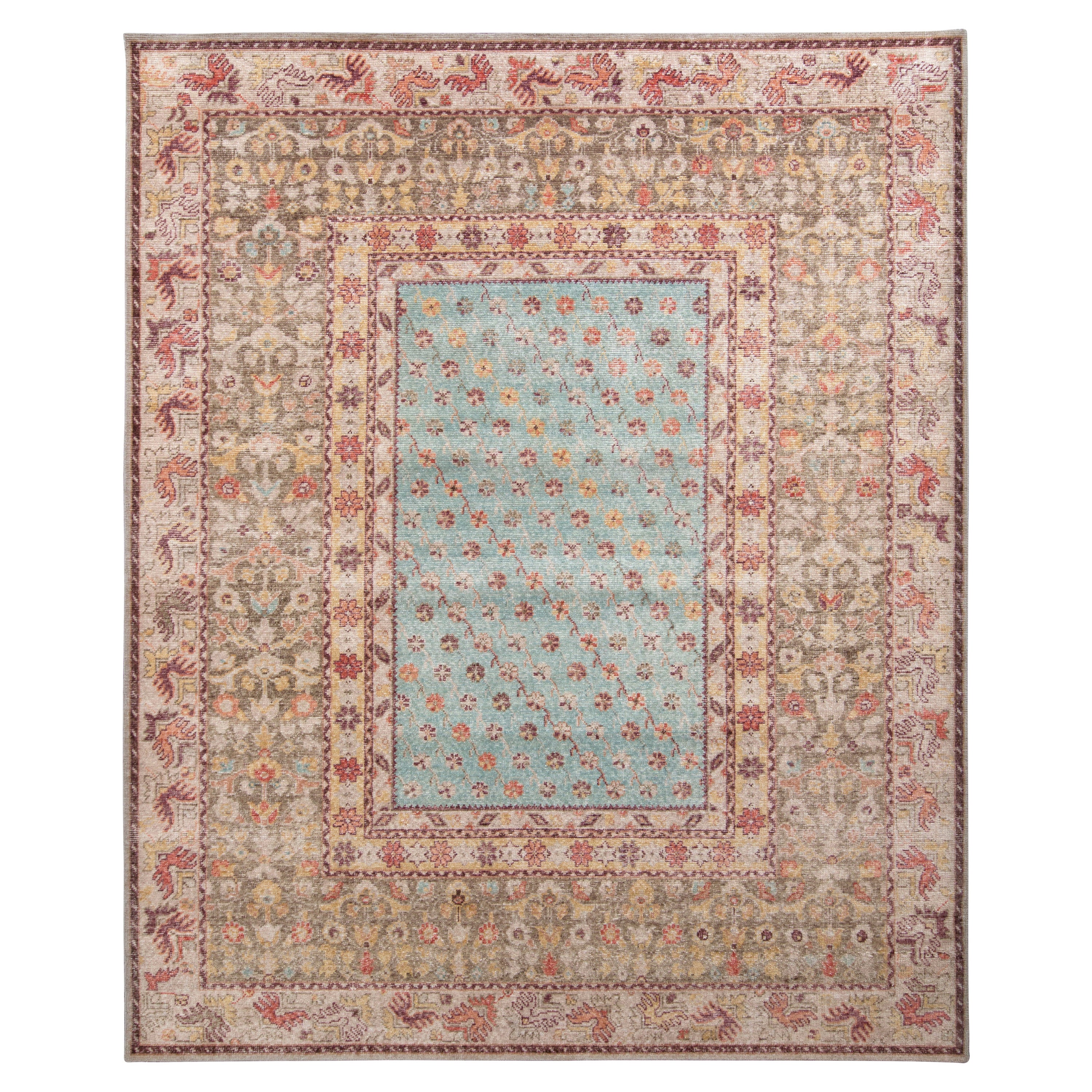 Abstrakter Teppich & Kilims im Distressed-Stil in Rosa und Blau mit Allover-Muster im Angebot