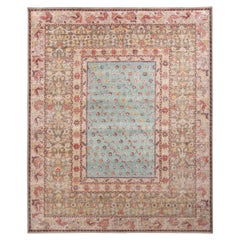 Rug & Kilim’s Distressed Style Abstract Rug in Pink and Blue All Over Pattern