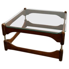 Italian Modern Glass and Exotic Wood Coffee Table