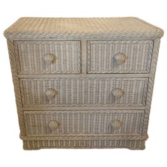 Used Palm Beach Wicker Chest of 4 Drawers Dresser Shell Pulls