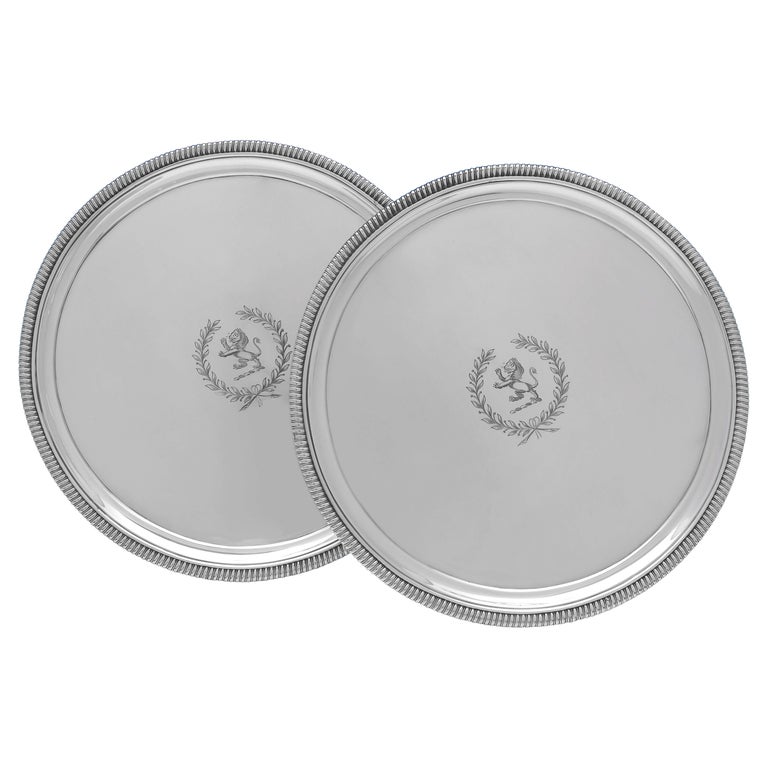 George III Antique Sterling Silver Pair of Salvers, Hannam & Crouch, 1801 For Sale
