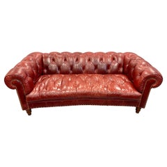 Century Furniture Leather Chesterfield Nailhead Curved Sofa