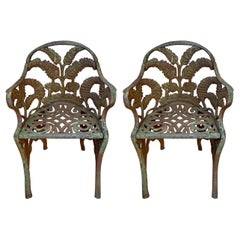 Pair of Coalbrookdale Style Fern and Blackberry Pattern Cast Iron Garden Chairs