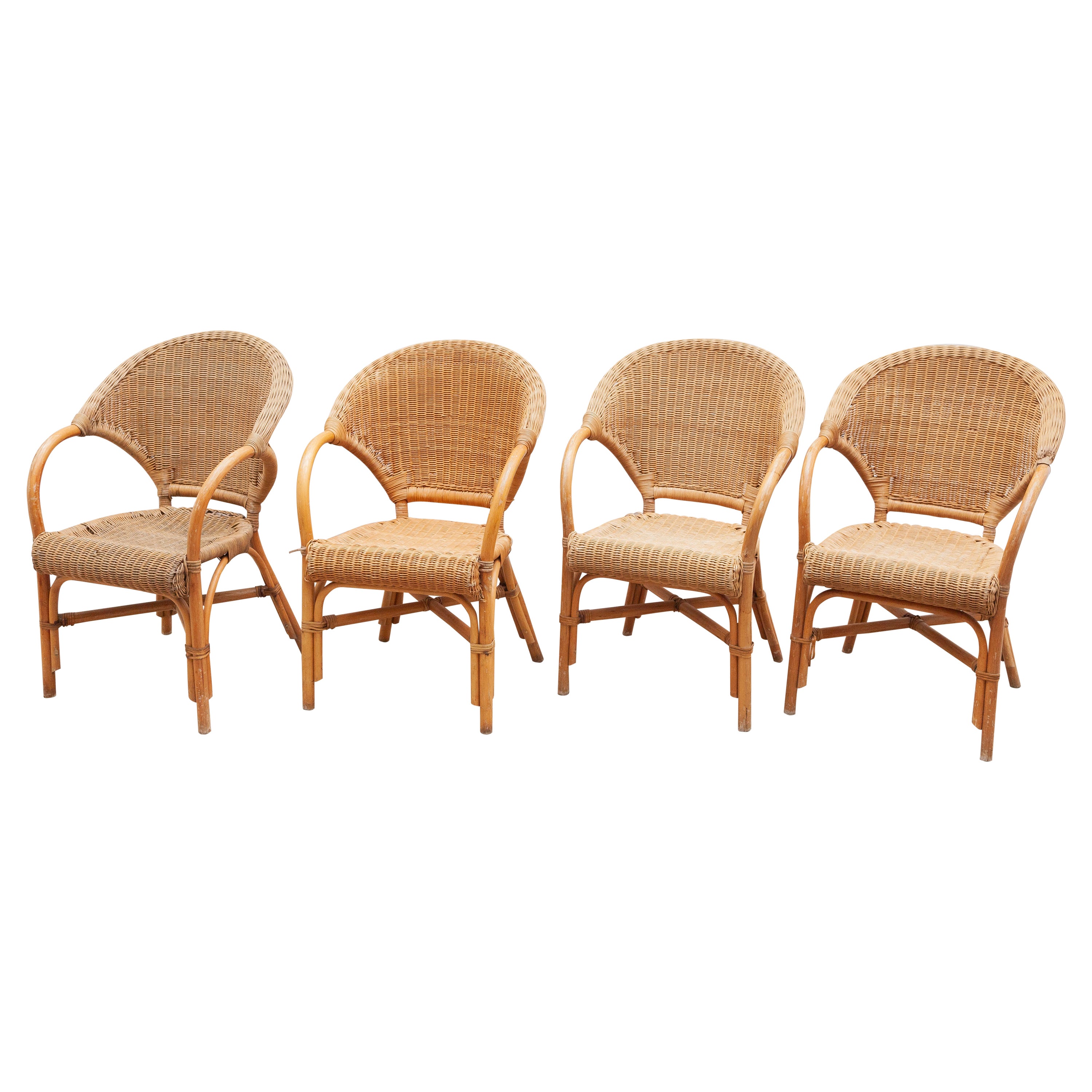 Set of Four Bamboo Arm Chairs
