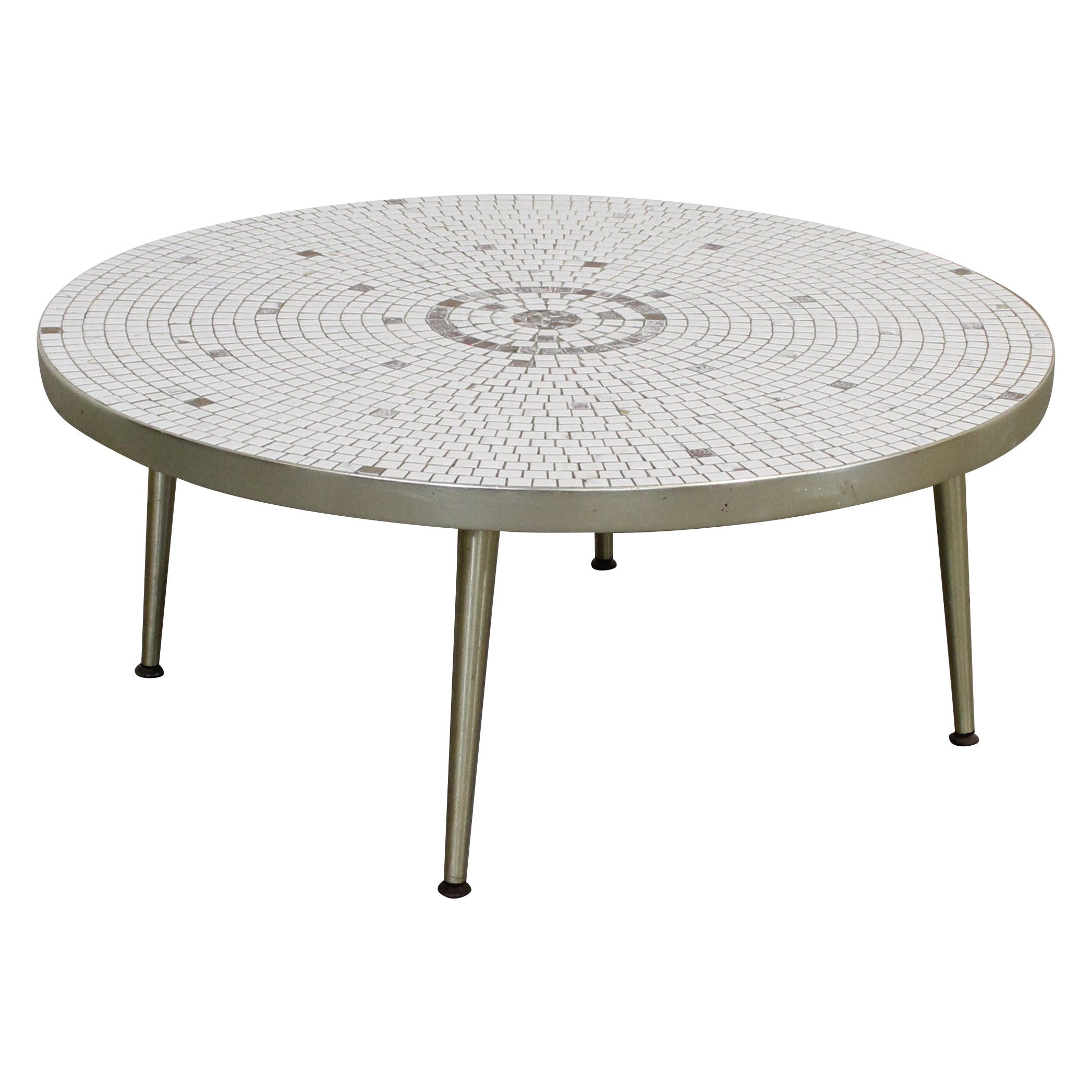 Mid-Century Modern Atomic Round Tile Top Coffee Table