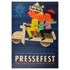 Original Vintage Poster Das Volk Socialist Press Festival News Midcentury Modern