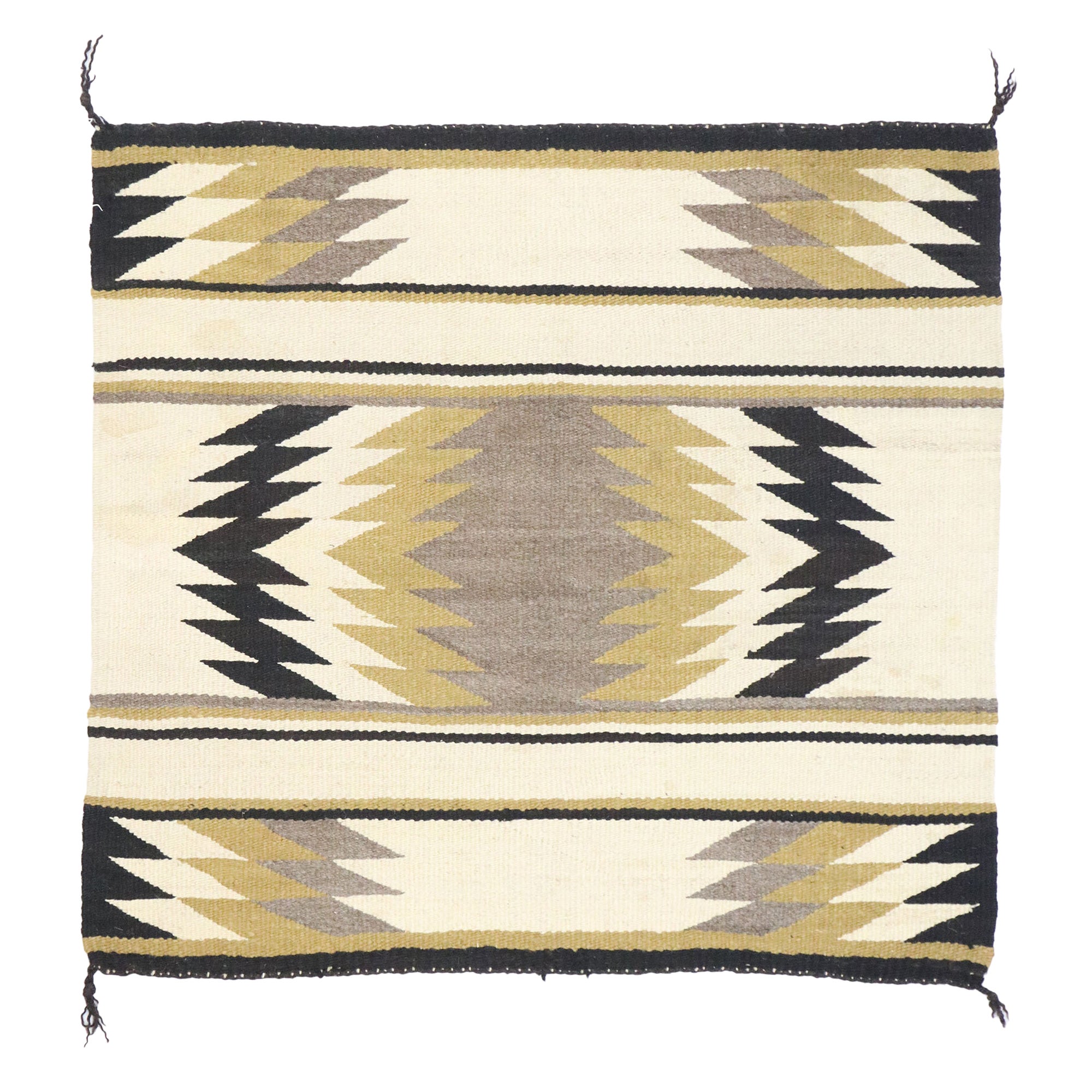 Vintage Navajo Kilim Rug with Two Grey Hills Style