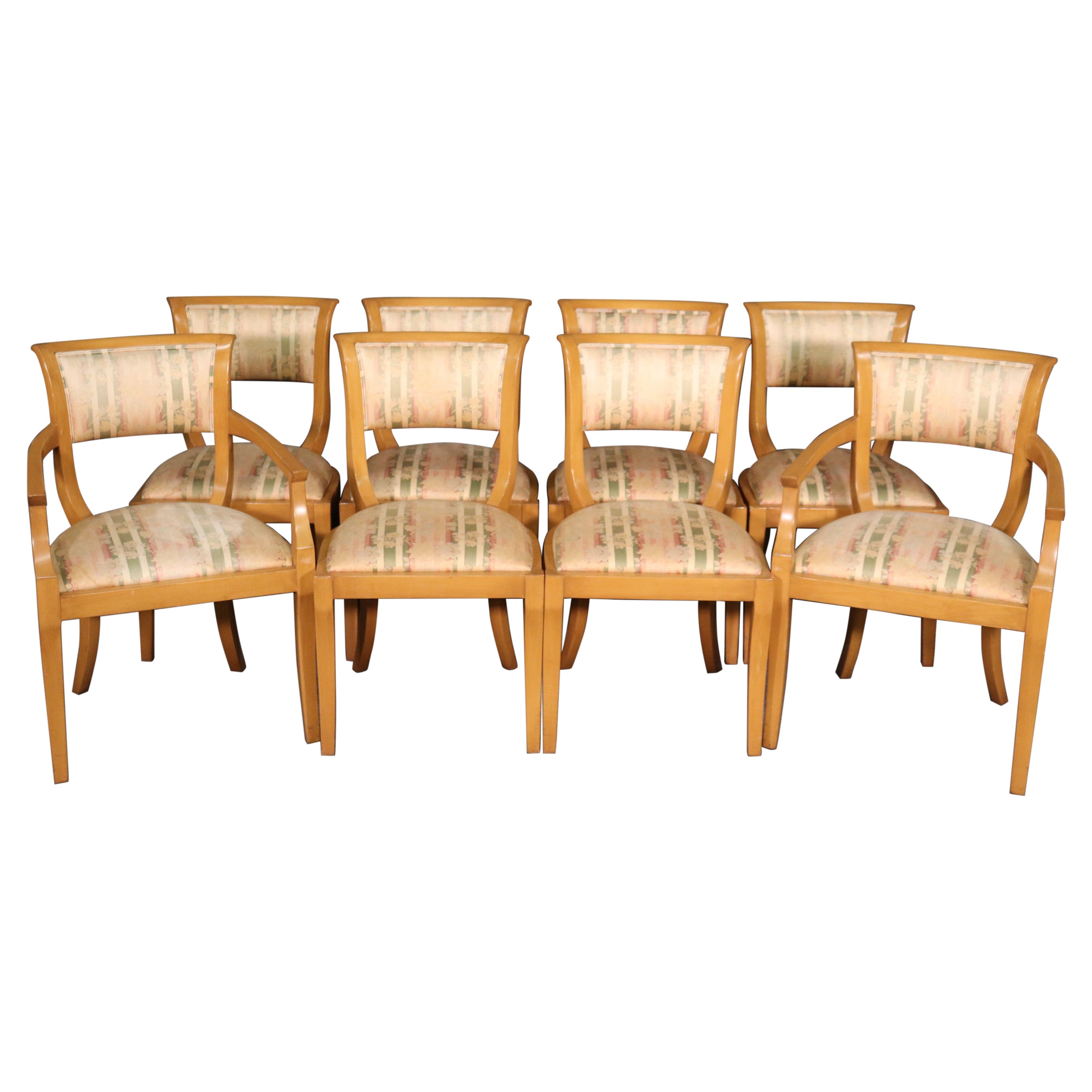 Ensemble de 8 chaises de salle à manger blondes Mid-Century Modern Hollywood Regency C1950s