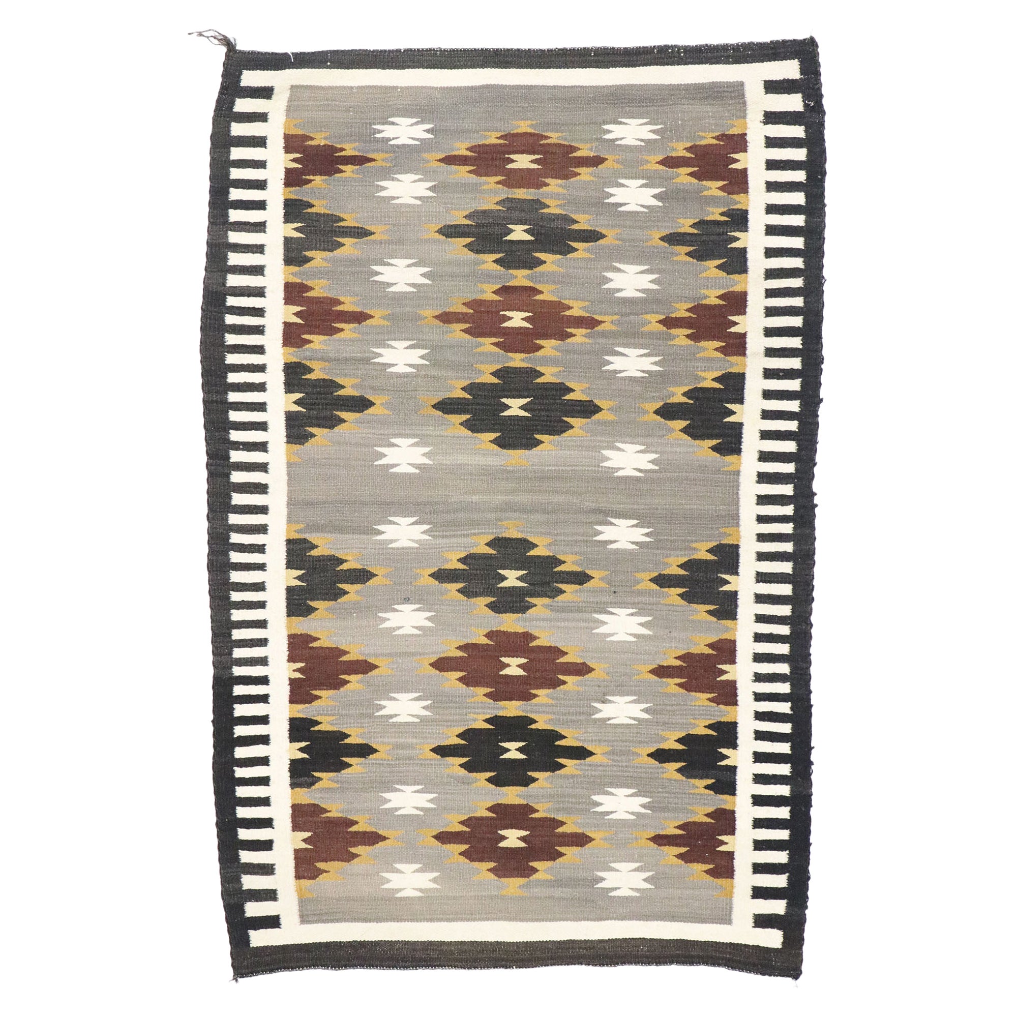 Vintage Navajo Kilim Rug with Two Grey Hills Style