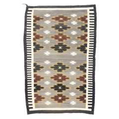 Vintage Navajo Kilim Rug with Two Grey Hills Style