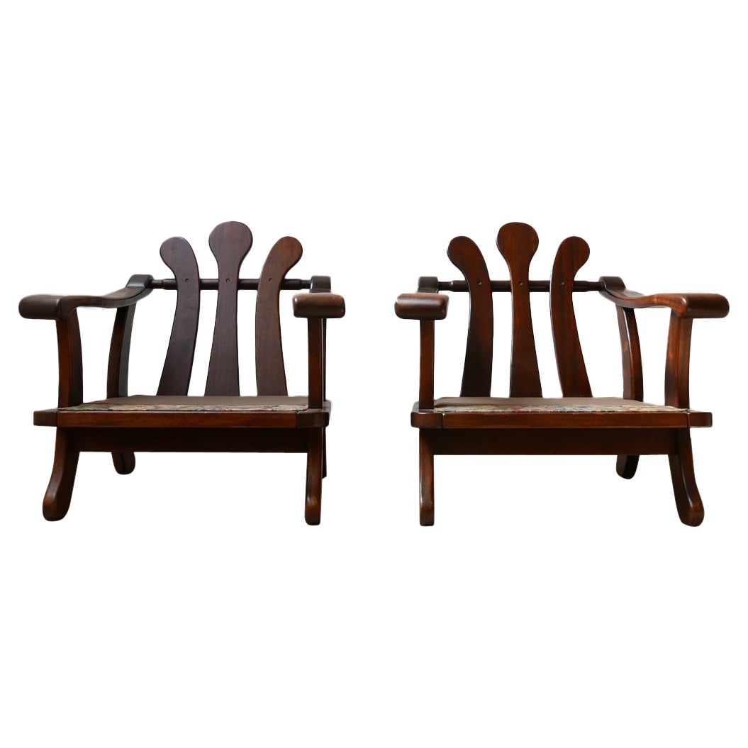Pair of Mid-Century Wooden Dutch Armchairs