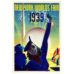 Original Vintage Poster New York World's Fair Modernist Trylon Perisphere Design