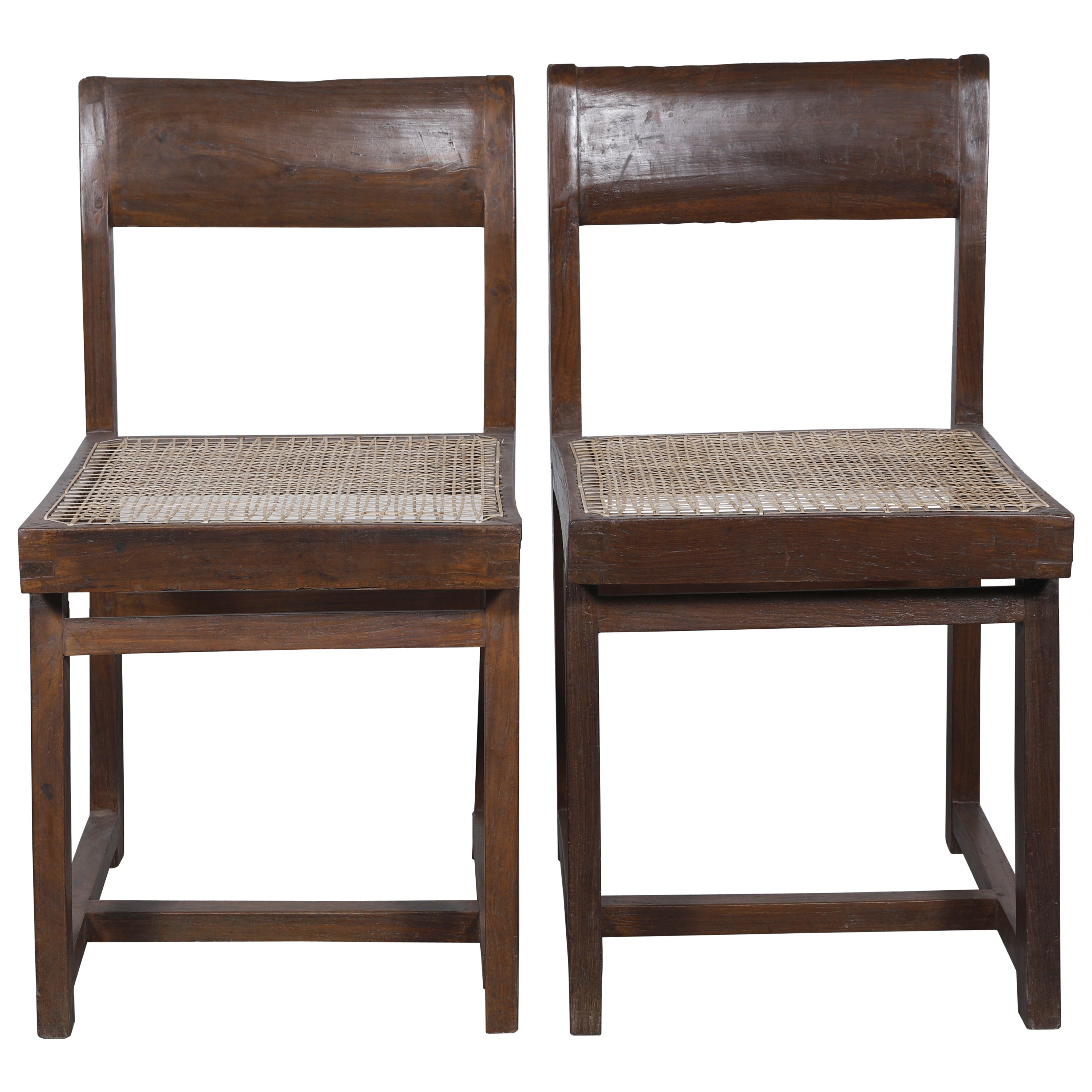 Pierre Jeanneret 2 Box Chairs with Letters from Chandigarh Authentic Mid-Century