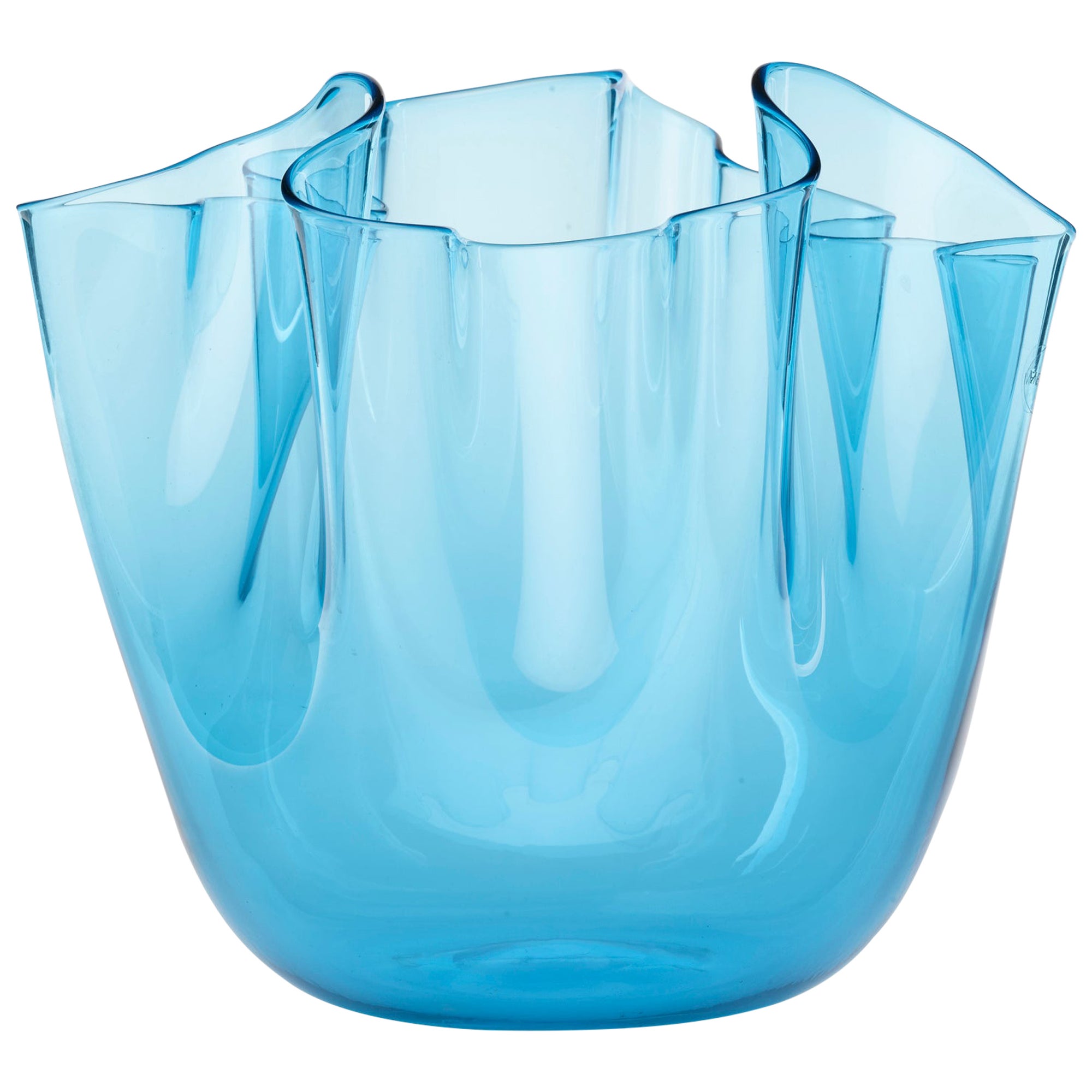 Clear Blue Glass Fazzoletto Vase by Venini For Sale