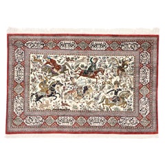 Vintage Persian Silk Qum Hunting Rug with Medieval Style