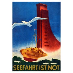 Original Antique Seefahrt Ist Not Poster Sea Quote Navy Shipping Is A Necessity