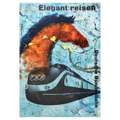 Original Vintage German Railway Poster Deutsche Bundesbahn Cave Painting Horse