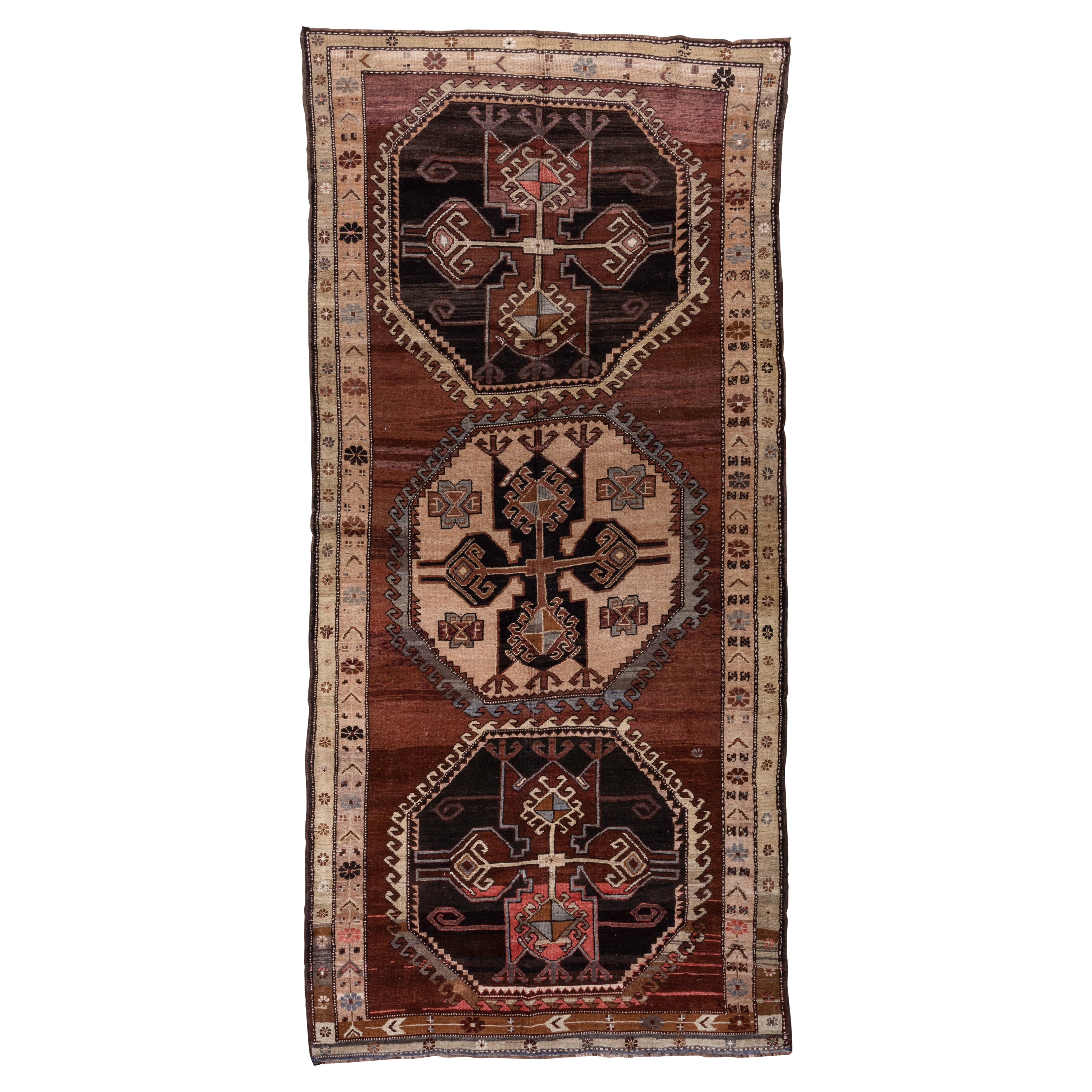 Mid 20th Century Turkish Kars Gallery Rug, Rustic Palette, Colorful Accents