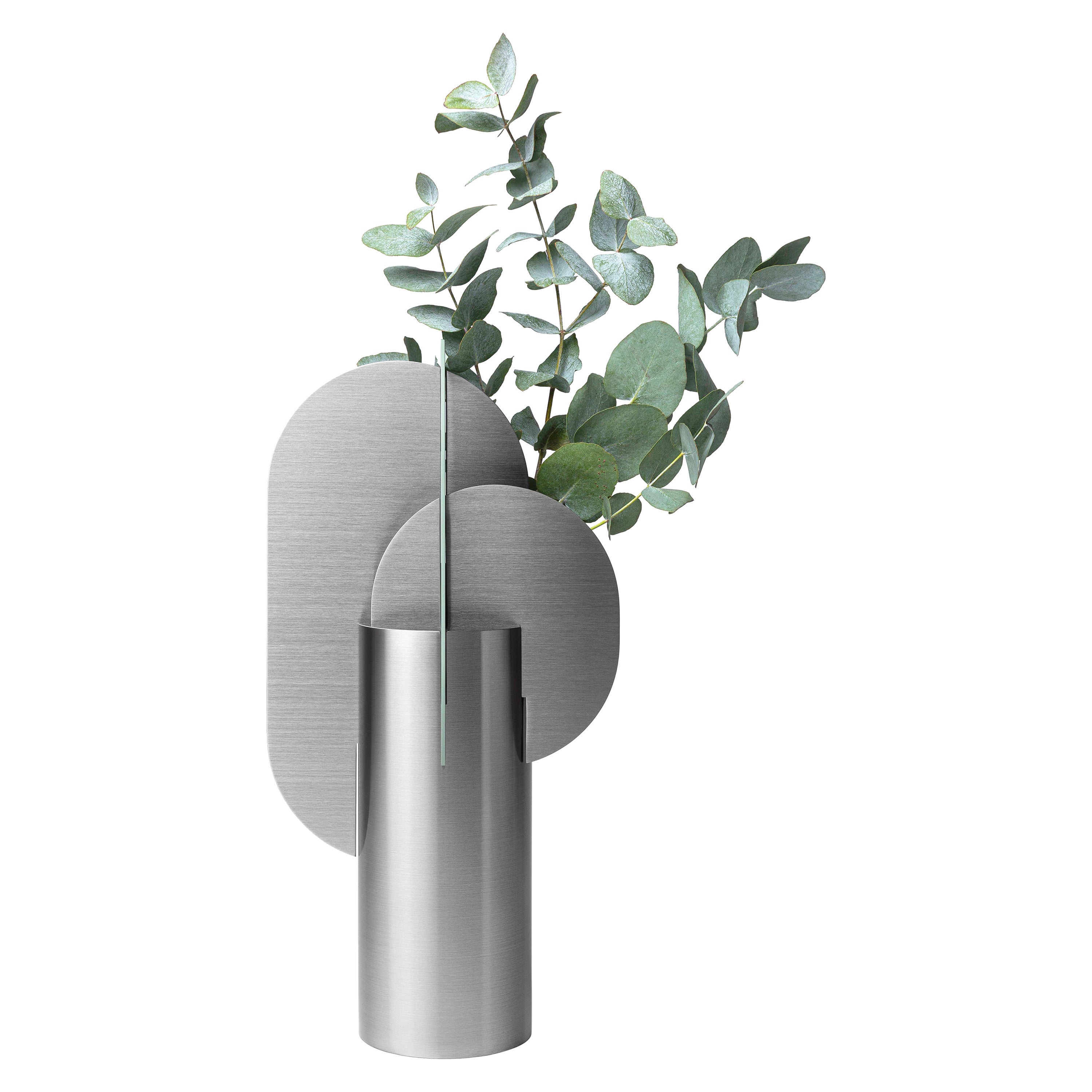 Modern Metal Vase Ekster CS11 by Noom in Brushed Stainless Steel