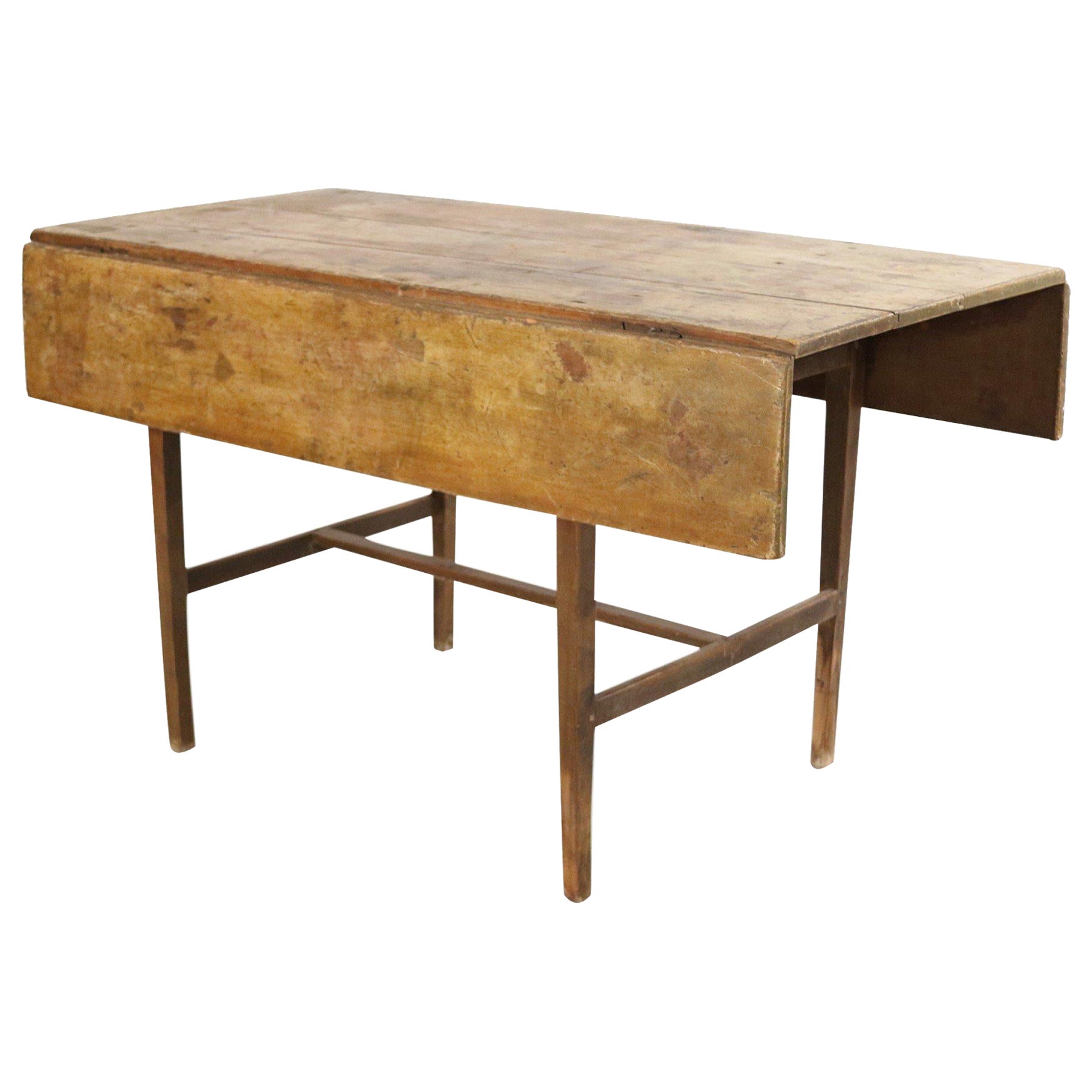 American Country Rustic Pine Wood Drop Leaf Dining Table For Sale