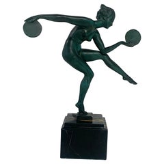 Art Deco Dancer Sculpture by Max Le Verrier, Signed Derenne, France circa 1930