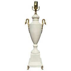 20th Century Painted Tole Urn Lamp with Swan Motif, Custom Finish