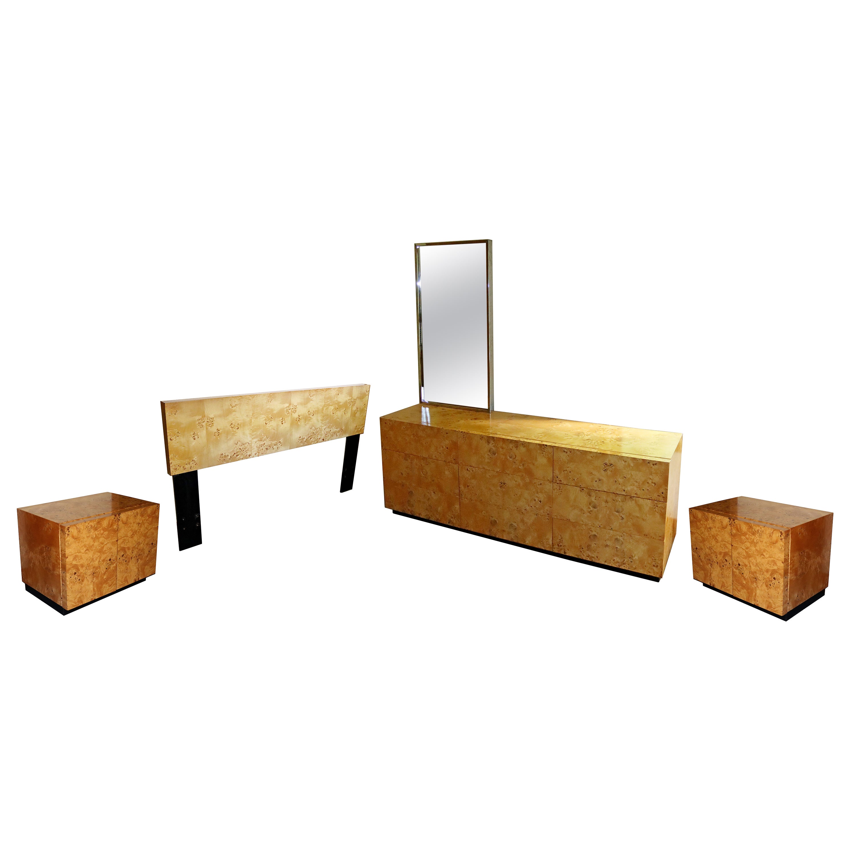 Mid-Century Modern Arthur Umanoff Burl Wood Bedroom Set Dressers Nightstands 80s