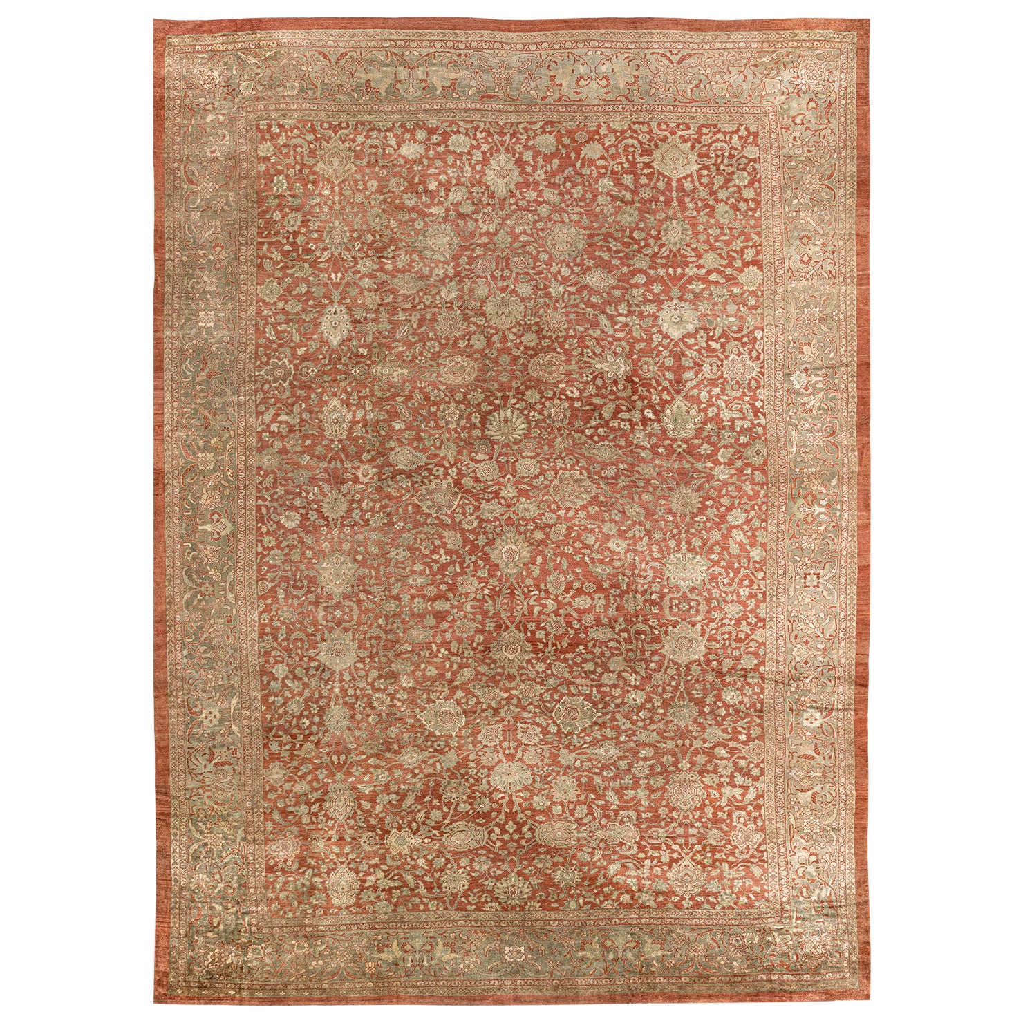Antique Oversize Persian Terracotta Sultanabad Rug, circa 1880  17'6 x 23'9 For Sale