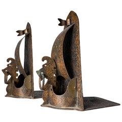 Arts and Crafts Hammered Copper Viking Ship Bookends