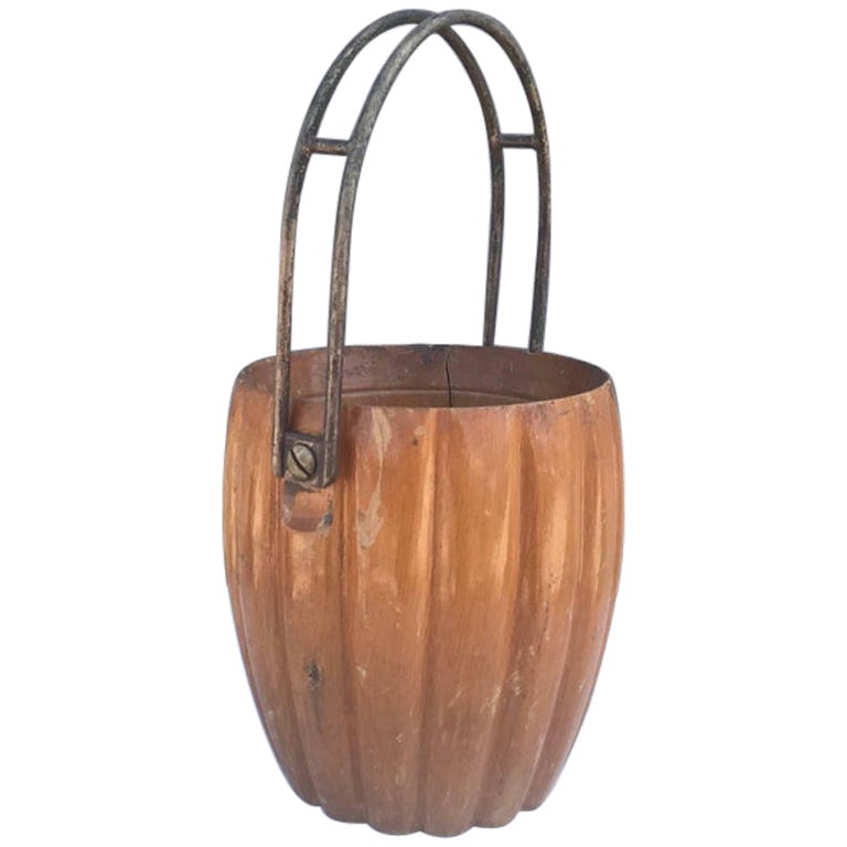 Aldo Tura Macabo Cusano Wood Basket with Brass Carry Handle 1950s Milano Italy For Sale