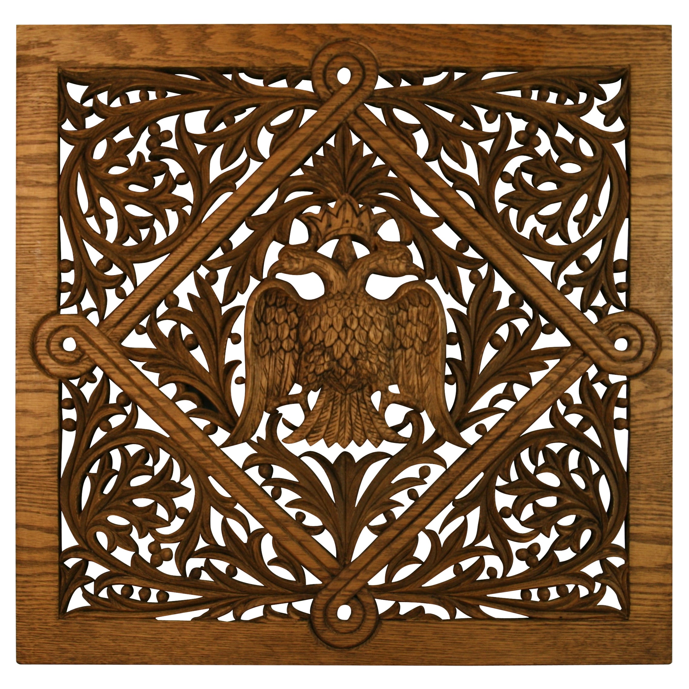 German Double Eagle and Leaves Carved Oak Panel