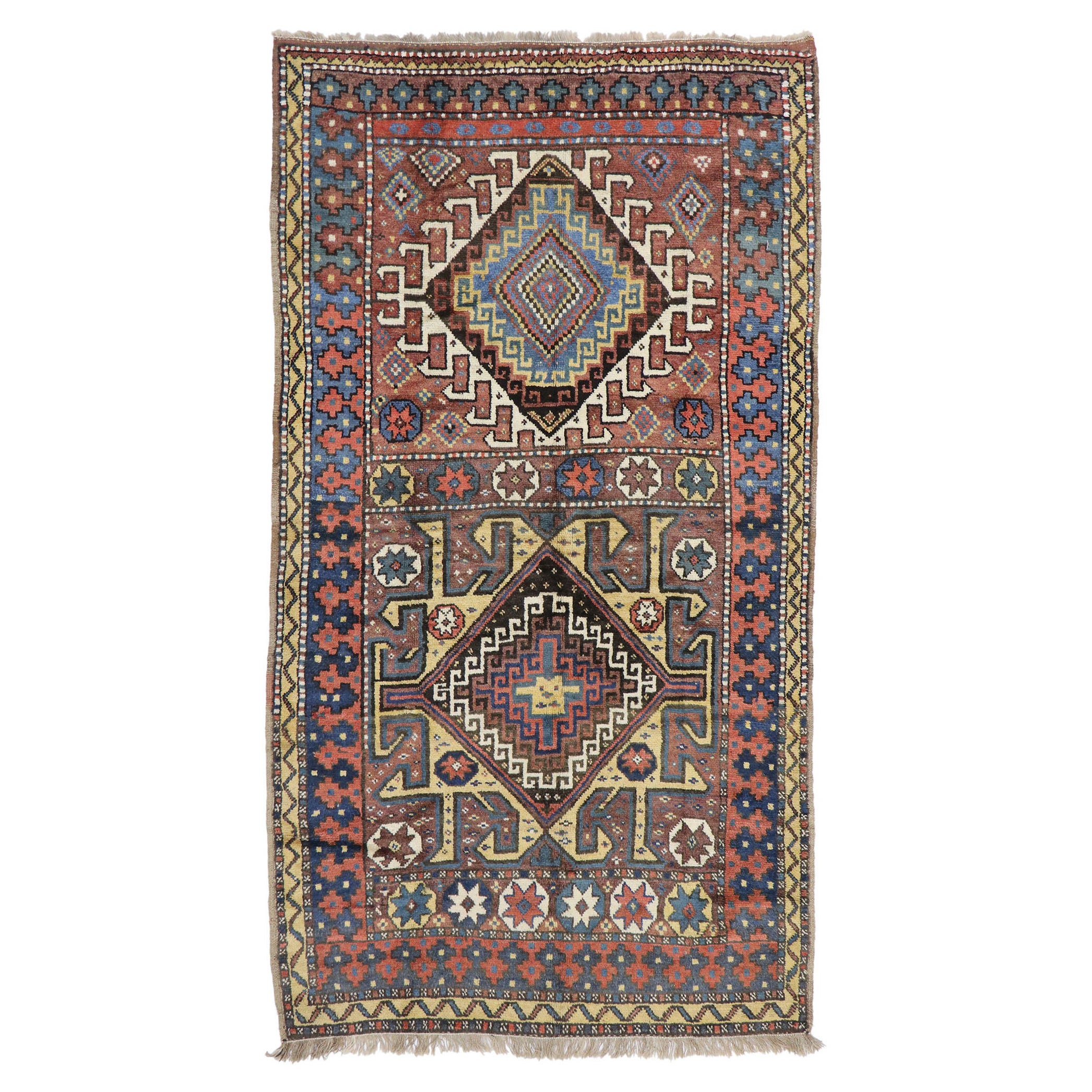Antique Azerbaijan Rug with Tribal Style