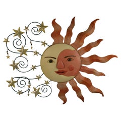 Vintage Sun Moon  and  Stars Metal Wall Sculpture