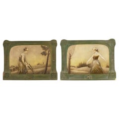Vintage Pair of American Mission Green Porcelain Wall Plaques