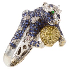 18K White Gold, Sapphire and Diamond Leopard Ring