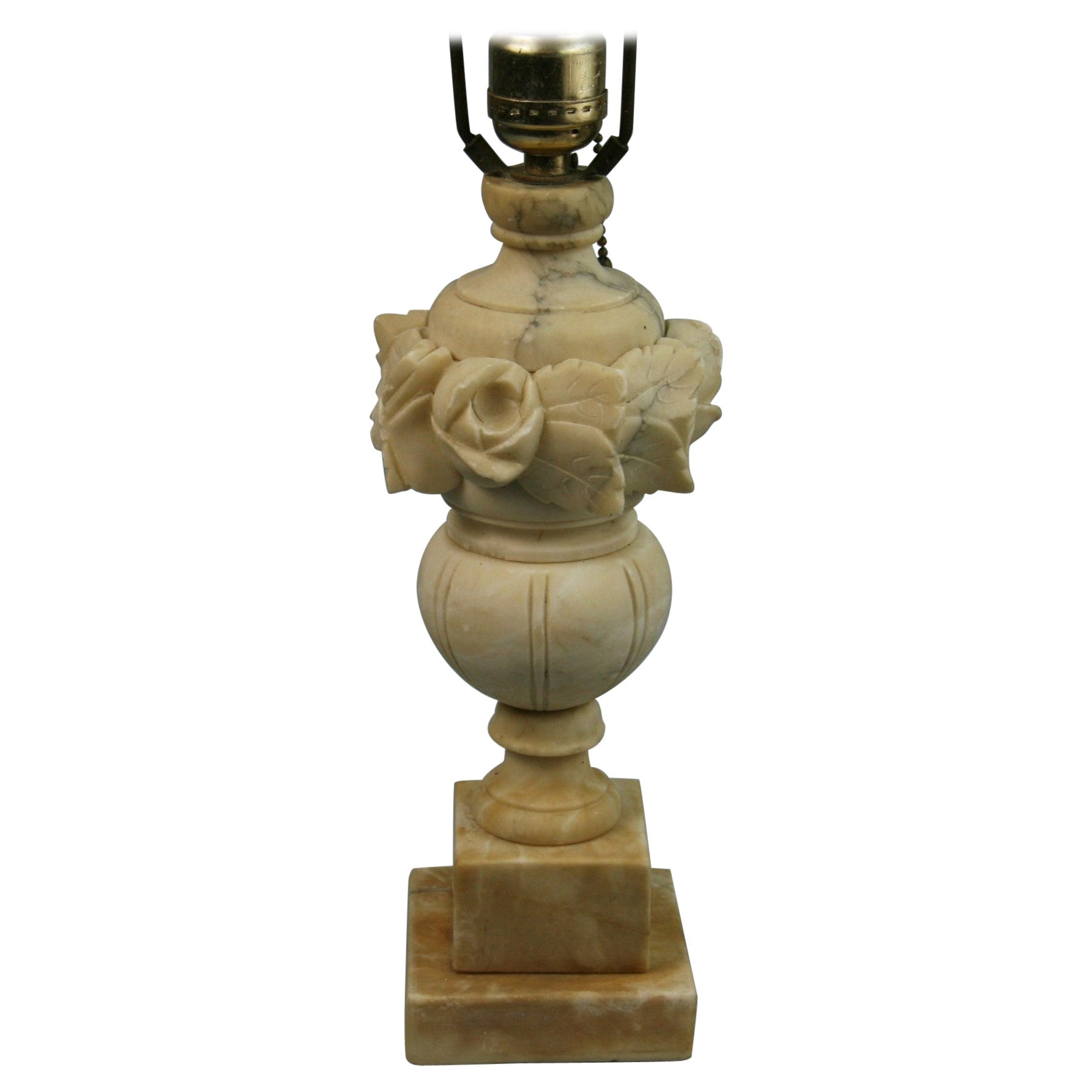 Italian Alabaster Lamp with Rose and Leaf Motif