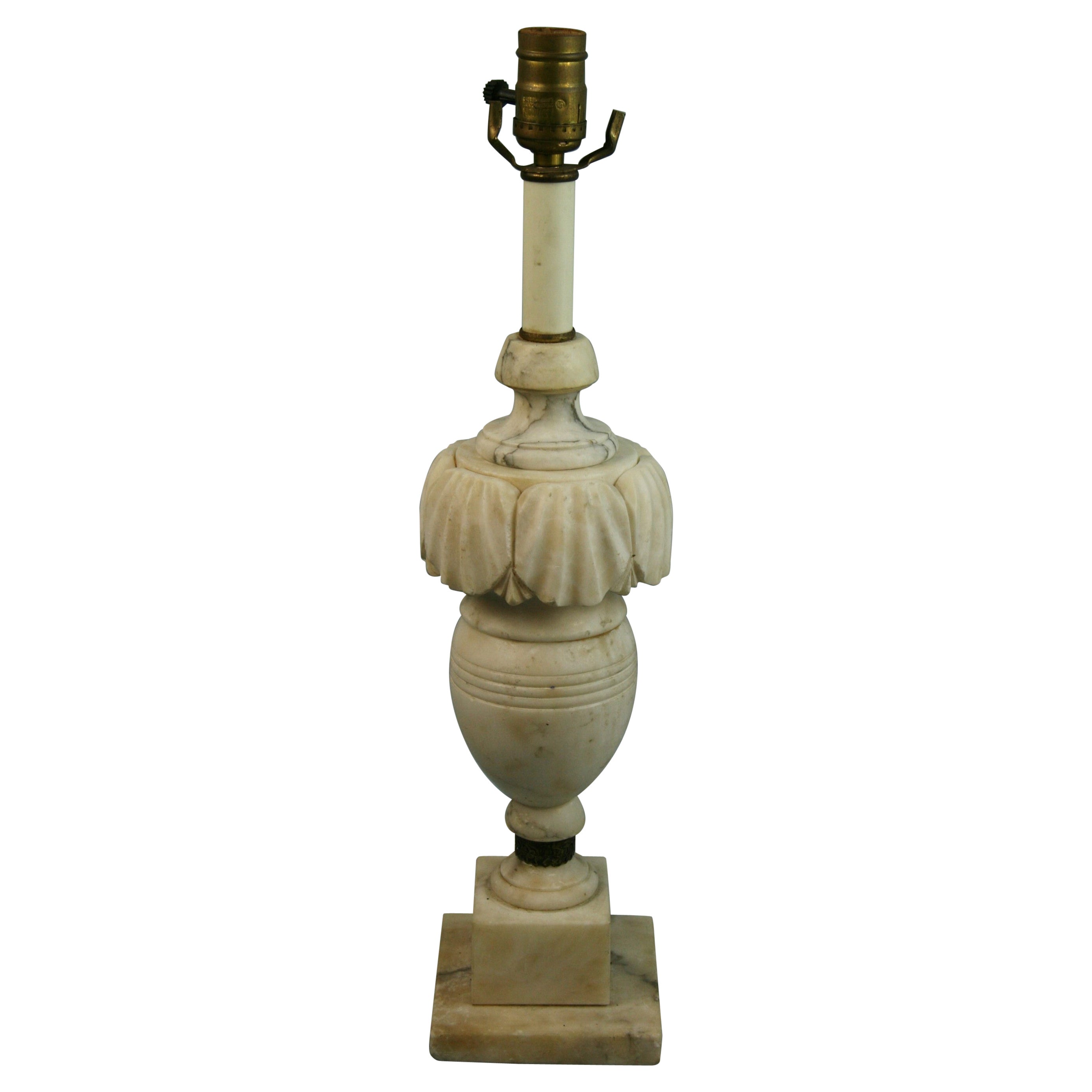 Italian Alabaster Hand Carved Lamp with Shell Motif For Sale