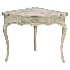 Triangular Carrara Marble Top Paint Decorated Florentine Italian Corner Table