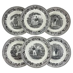 P&H Choisy French Creamware Faïence Scheffer Assiette Parlante Plates, Set/6