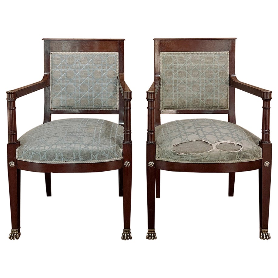 Pair 19th Century French Napoleon III Period Mahogany Armchairs For Sale