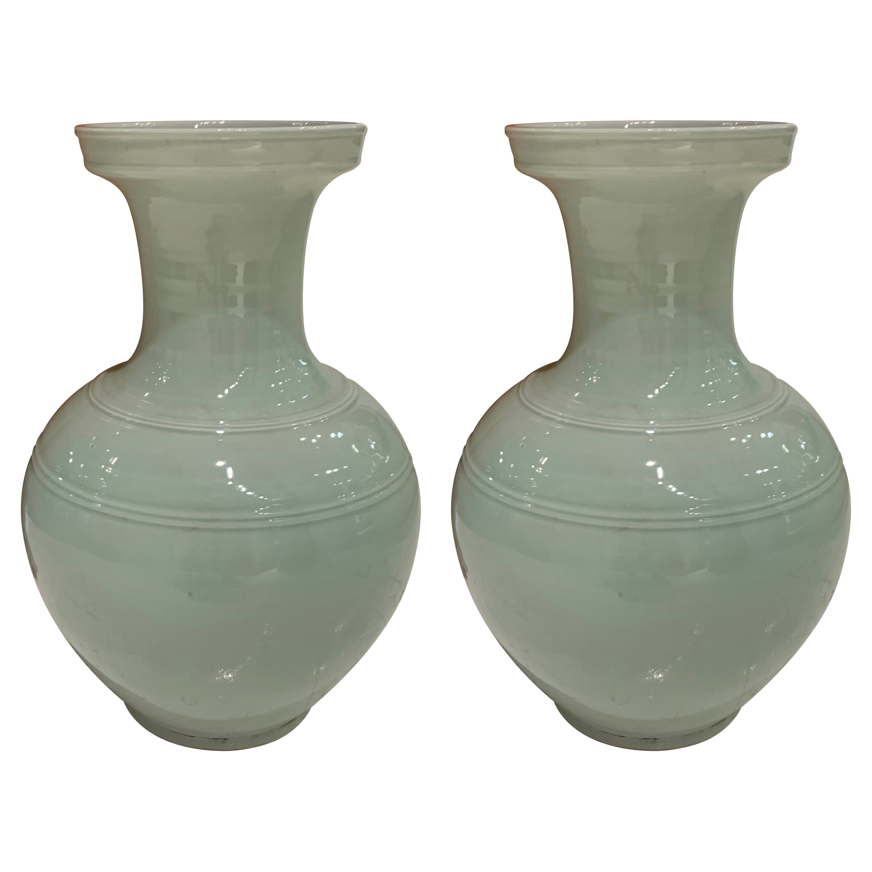 Pale Turquoise Large Pair Vases, China, Contemporary