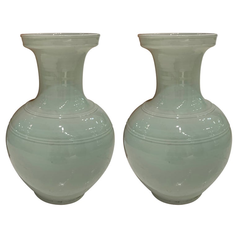 Pale Turquoise Large Pair Vases, China, Contemporary For Sale
