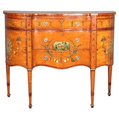 Hand Painted Satinwood English Adams Style Sideboard Buffet Server Circa 1920s